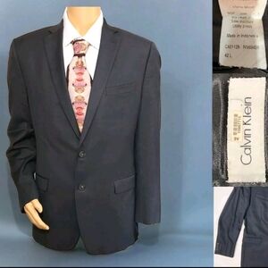 Calvin Klein 100% Wool 42L Suit Jacket Blazer Sport Coat Dark Charcoal Gray